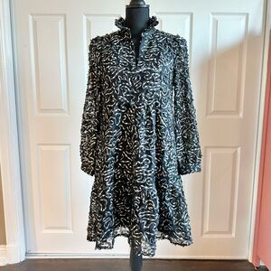 Tuckernuck Black Ribbon and Mesh Long Sleeve High Neck Baby Doll Dress